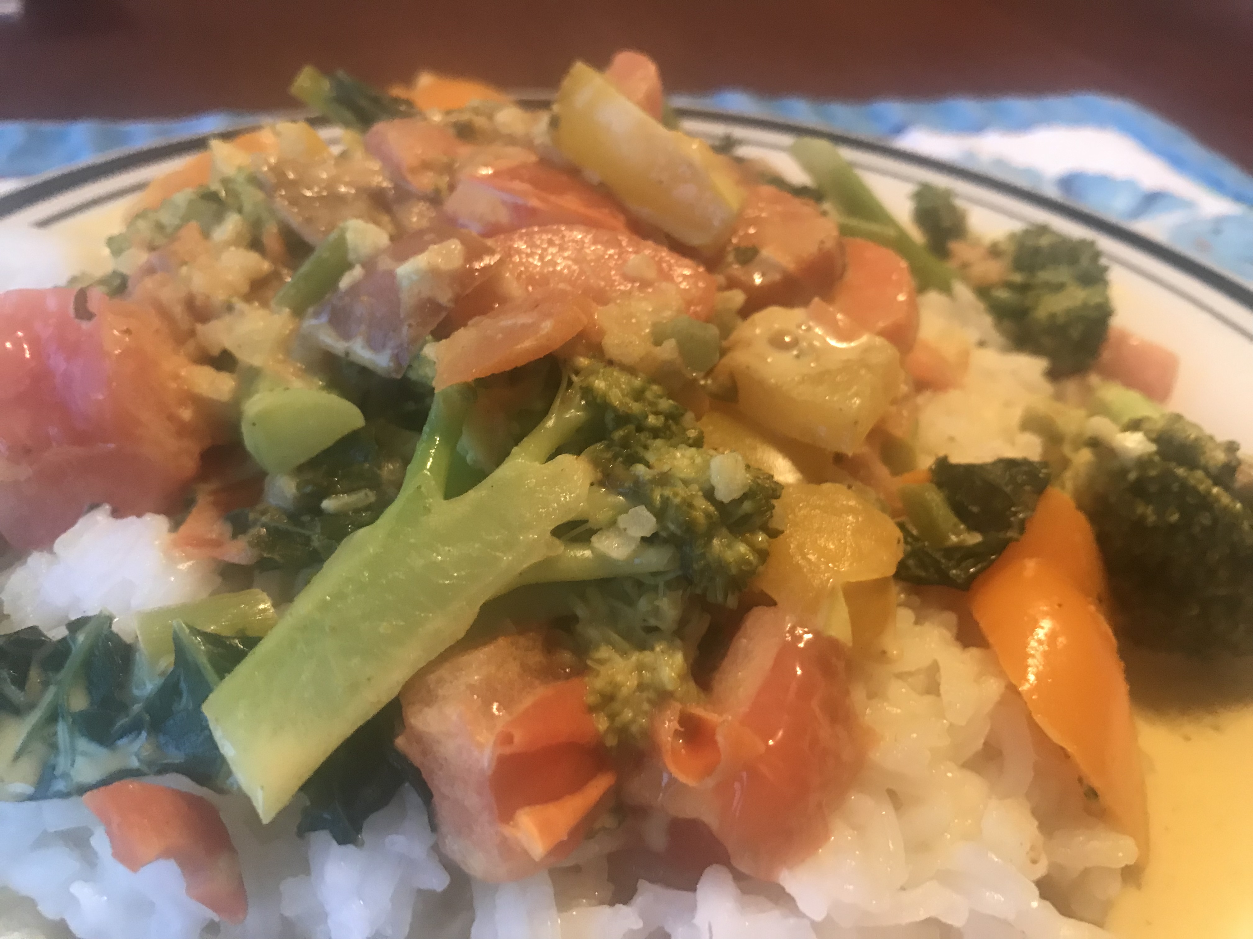 mild coconut curry sauce and vegetables on rice
