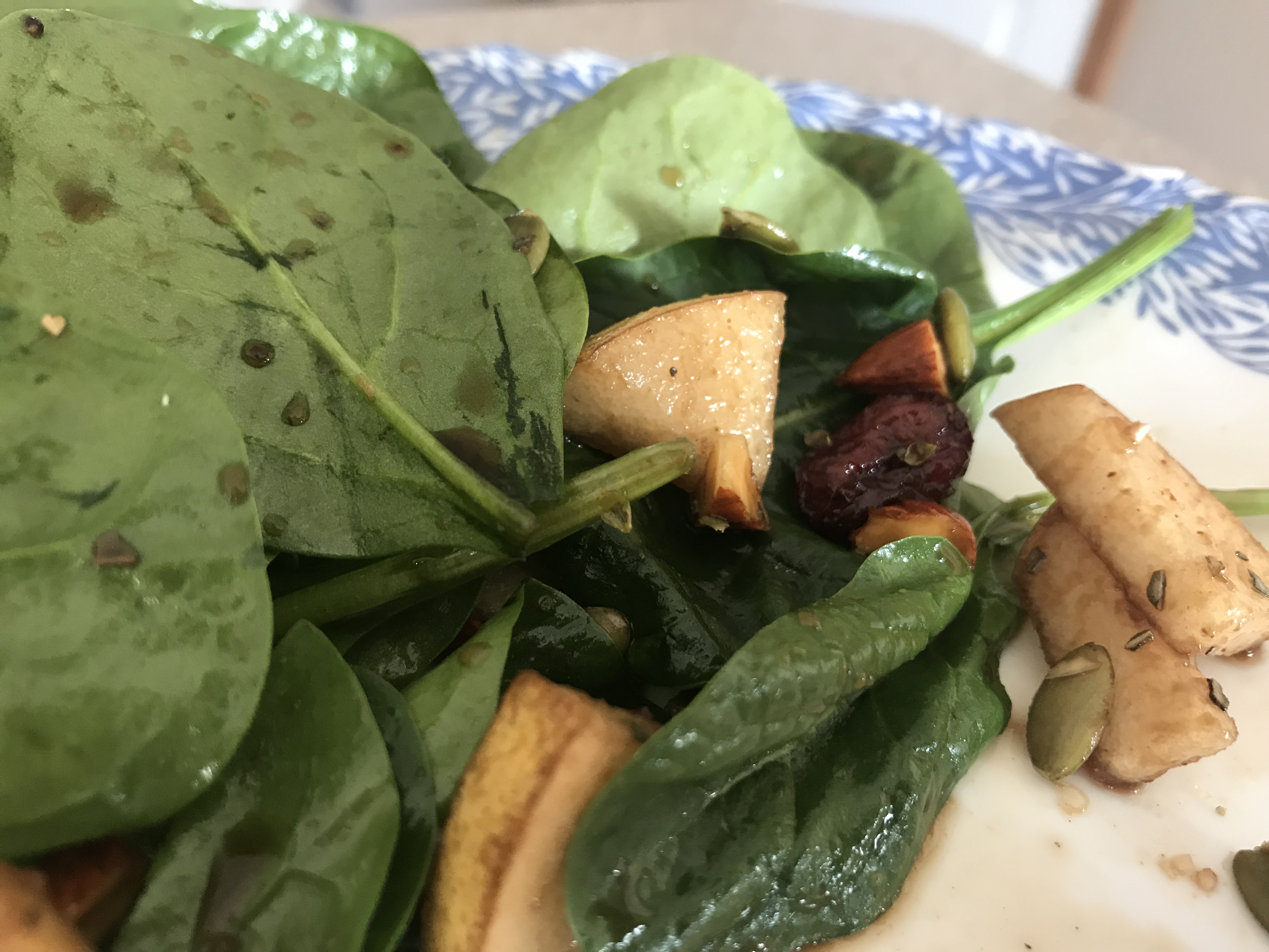 Spinach, pear, and cranberry salad