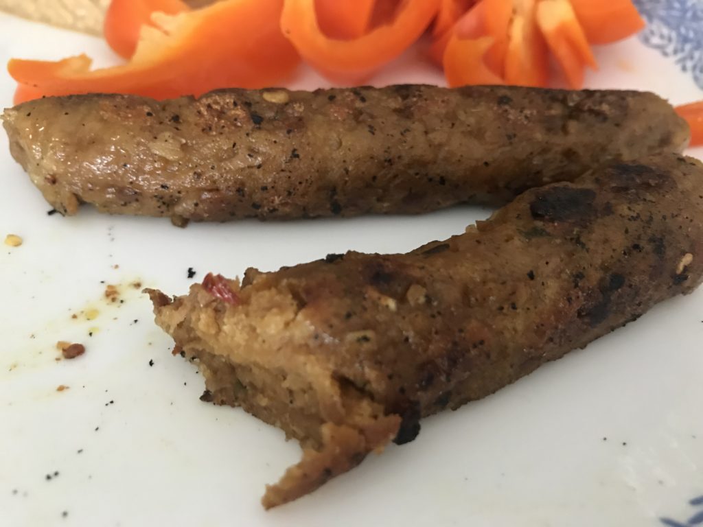 sliced vegan sausage