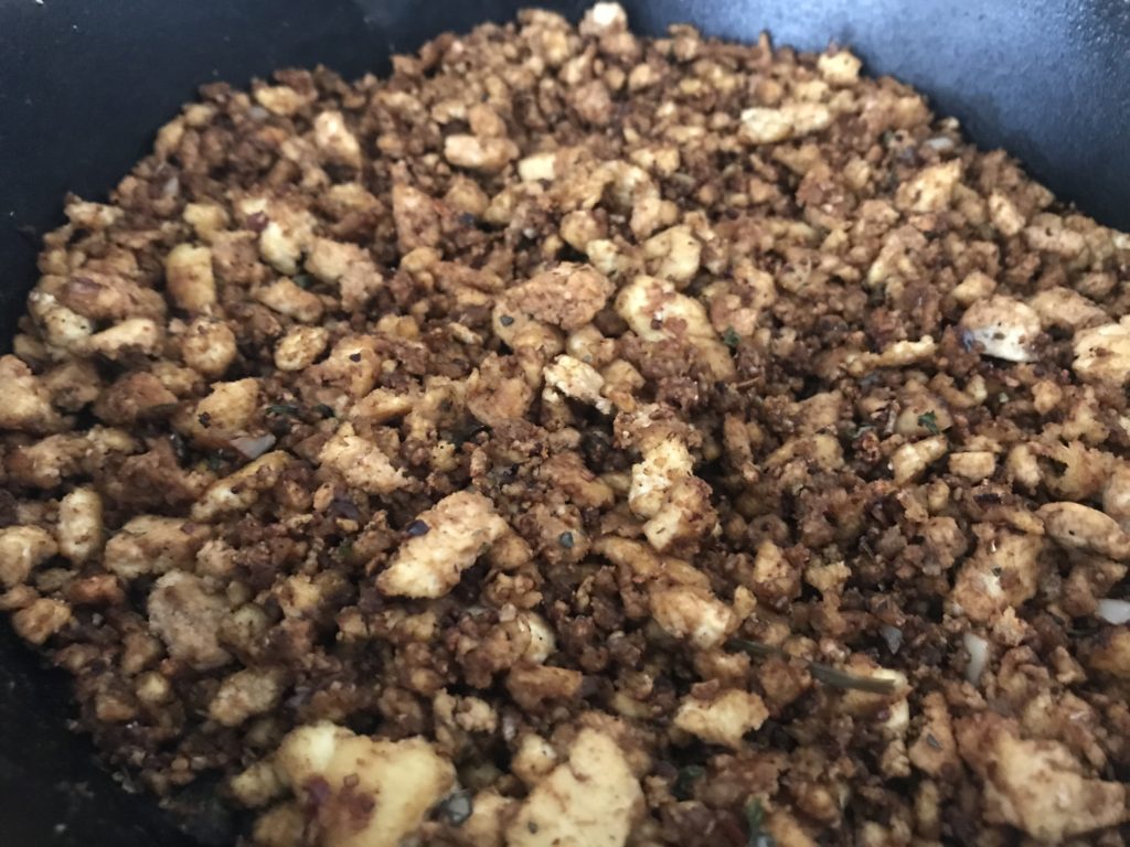 tofu taco meat in frying pan