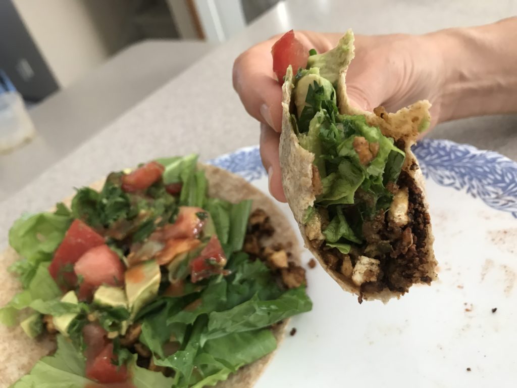 vegan taco with beefy tofu taco meat