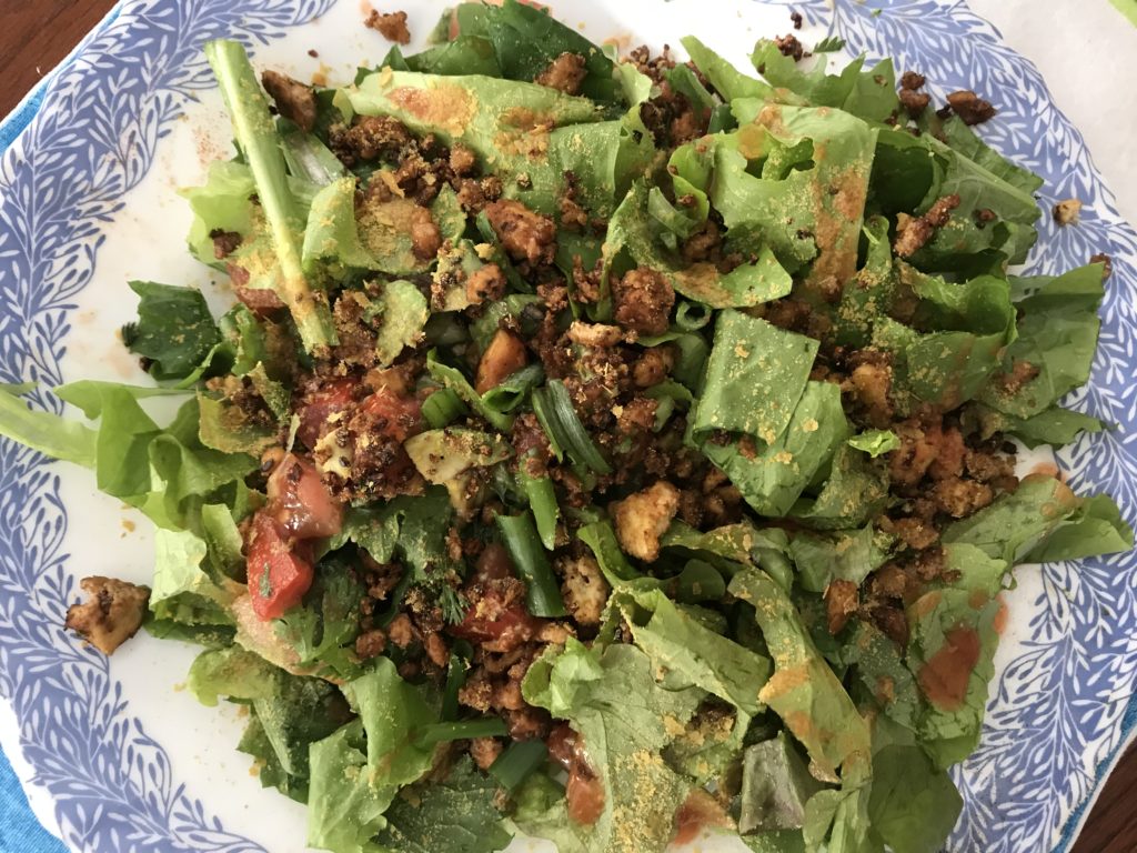 taco salad with beefy vegan taco meat
