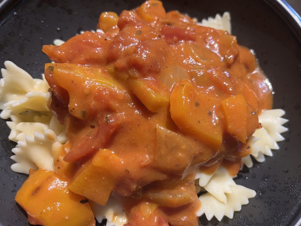 red pepper sauce on pasta